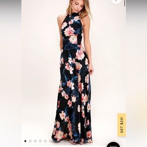 Lulu’s Blooming Garden Black Floral Print Halter Maxi Dress